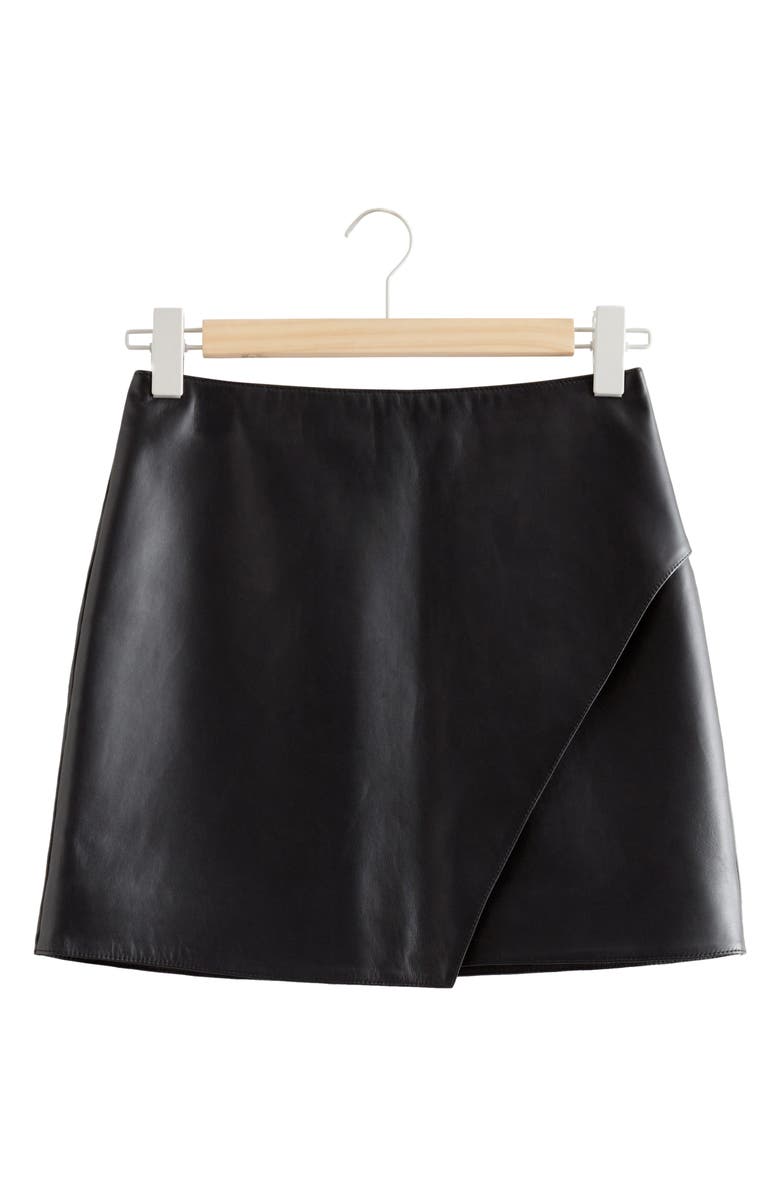& Other Stories Asymmetric Overlap A-Line Leather Miniskirt, Alternate, color, 