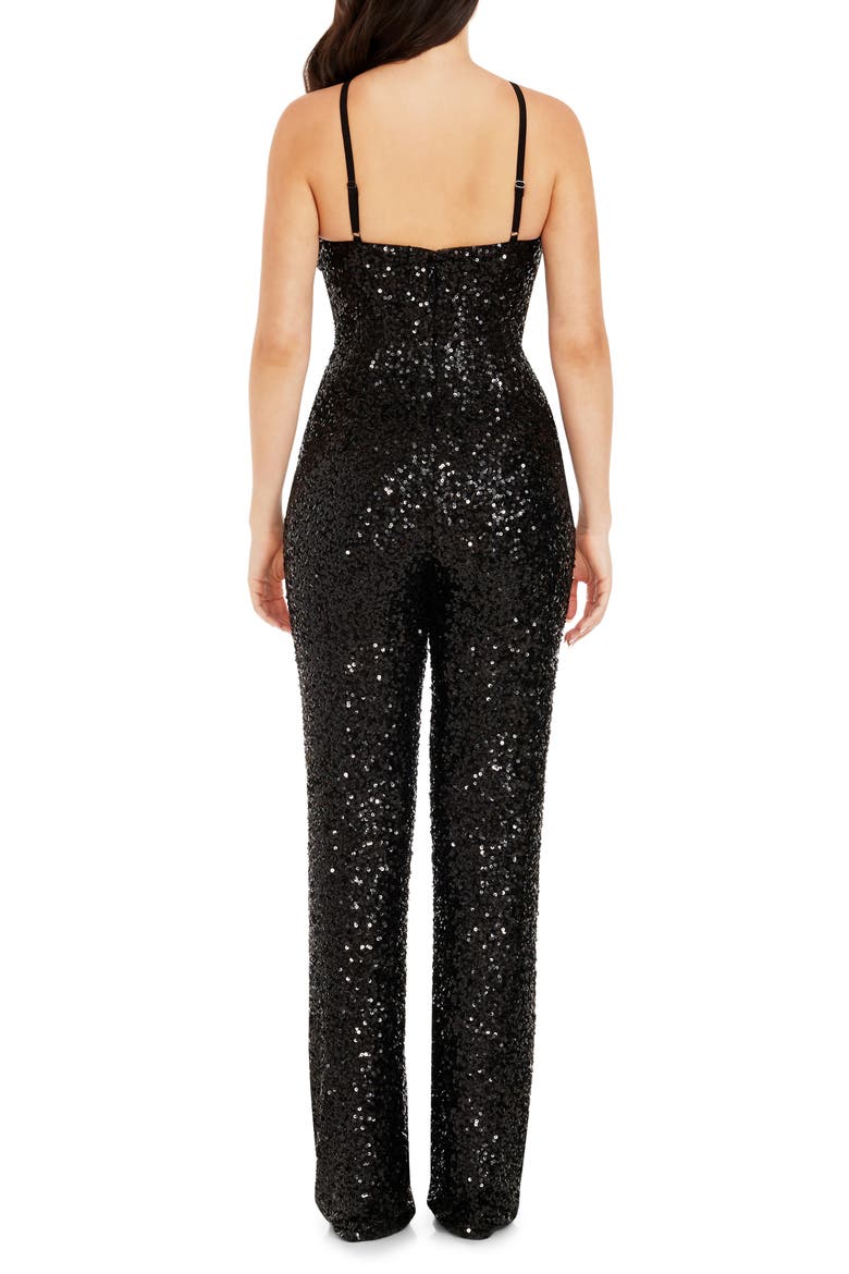 Darian Sequin Halter Jumpsuit, Alternate, color, JET BLACK