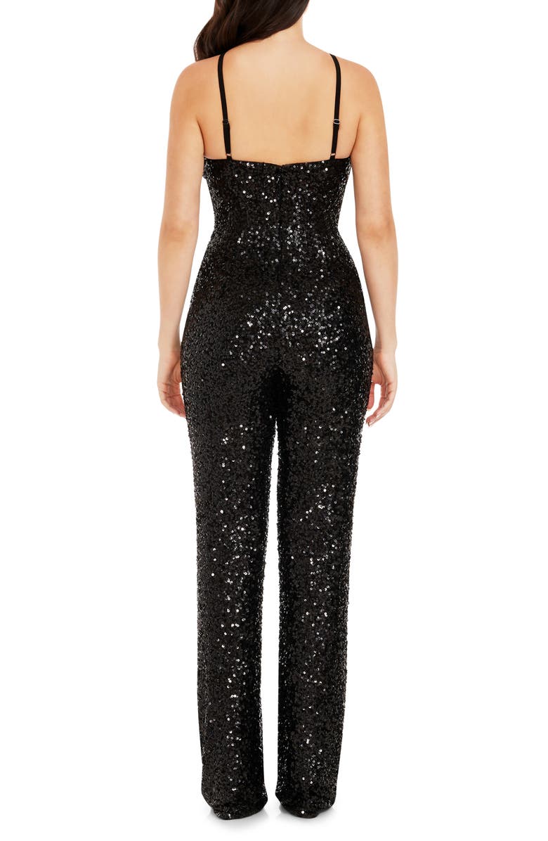 Dress the Population Darian Sequin Halter Jumpsuit, Alternate, color, Jet Black