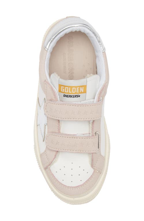 Golden Goose Kids May School Touch-strap Sneakers In White/light Pink/silver