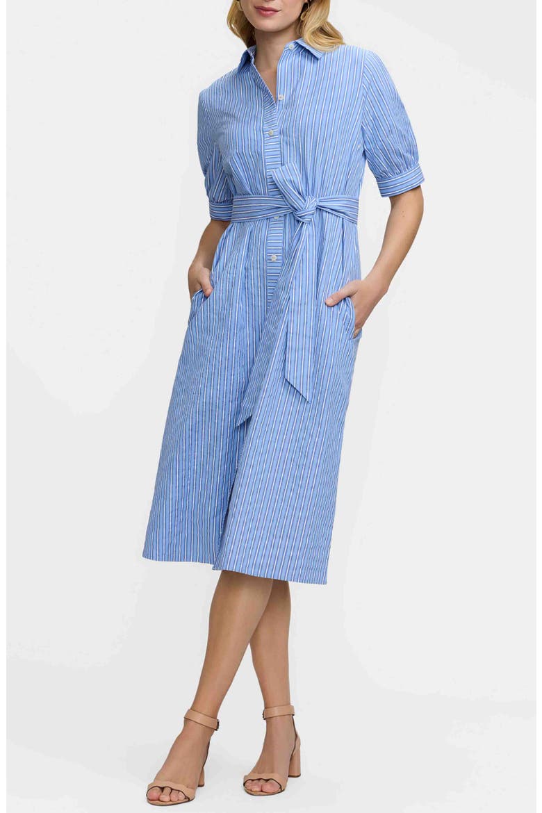 Esther Belted Stripe Cotton Shirtdress, Main, color, BLUE/ MULTI