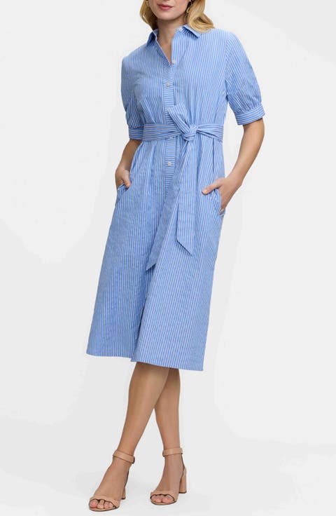Esther Belted Stripe Cotton Shirtdress
