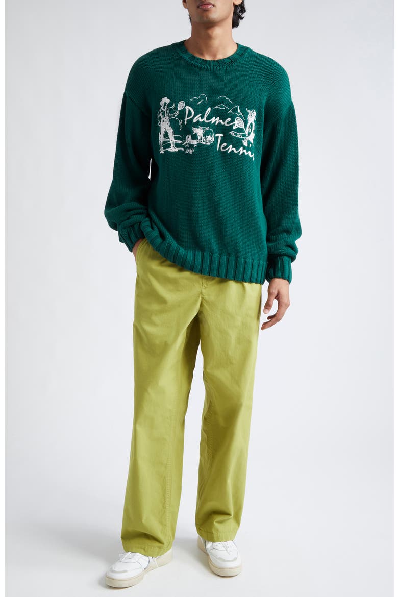 Dustup Embroidered Cotton Crewneck Sweater, Alternate, color, DARK GREEN