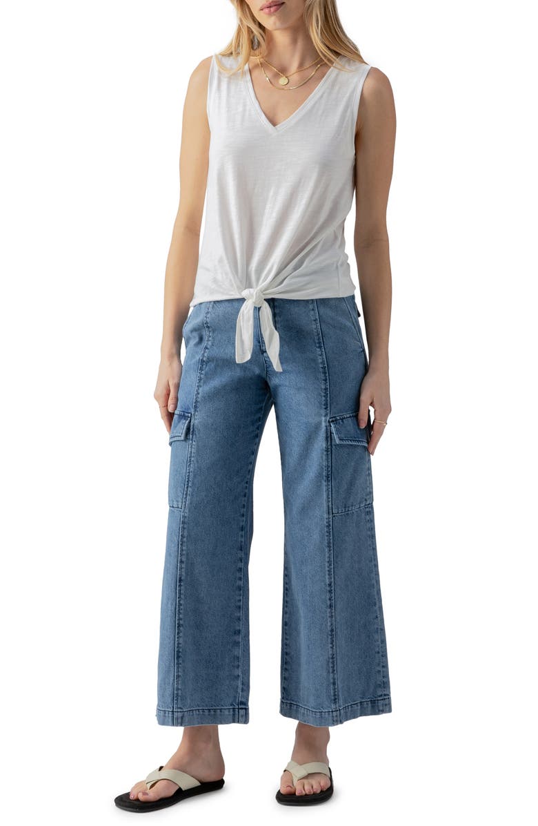 Sanctuary V-Neck Tie Hem Slub Tank, Alternate, color, White