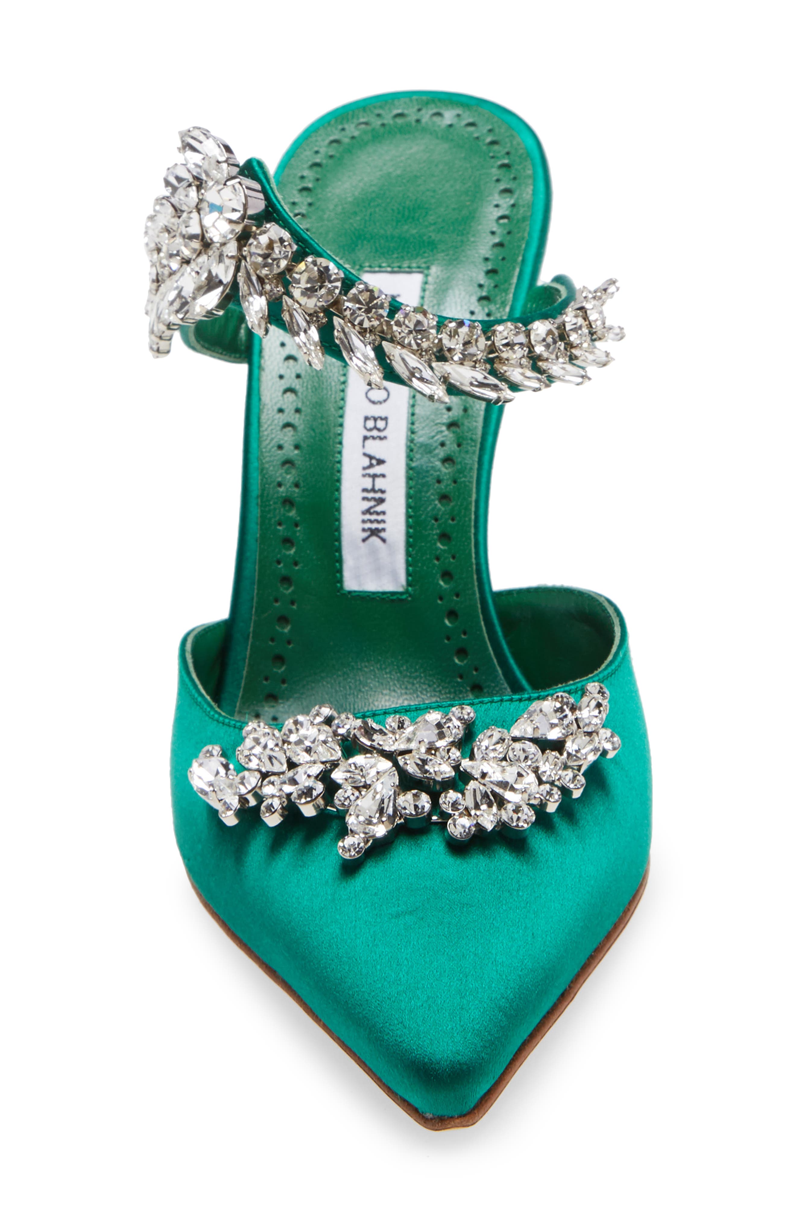 Manolo Blahnik Lurum Crystal Leaf Pointed Toe Mule, Alternate, color, 