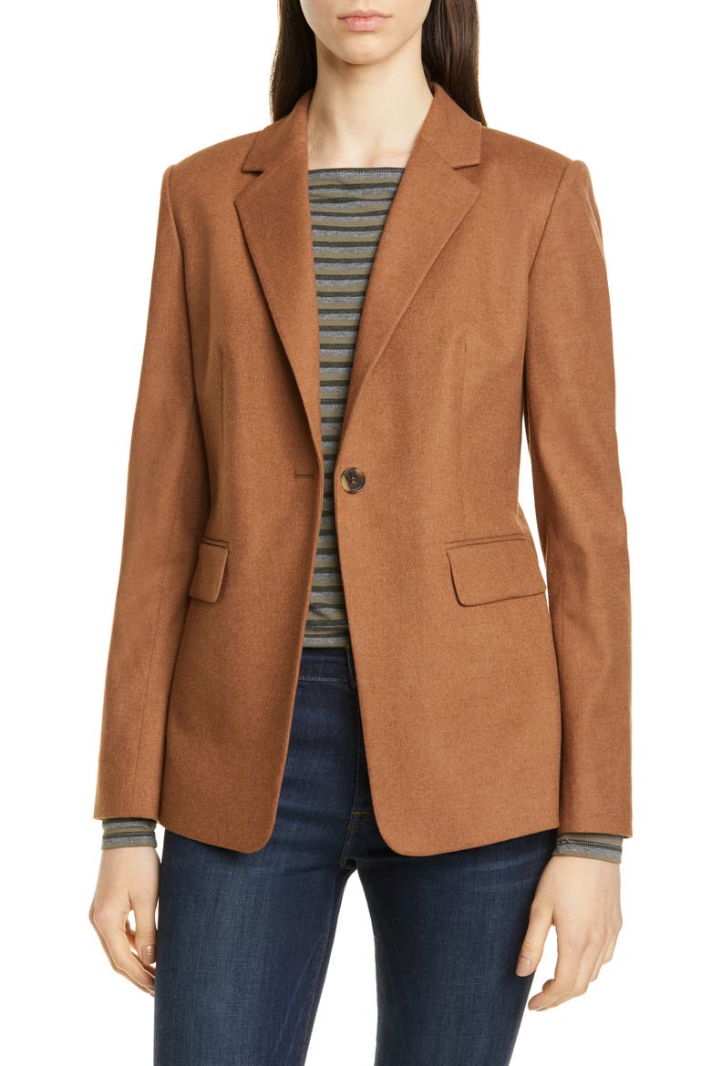 One-Button Blazer, Main, color, BROWN TOFFEE