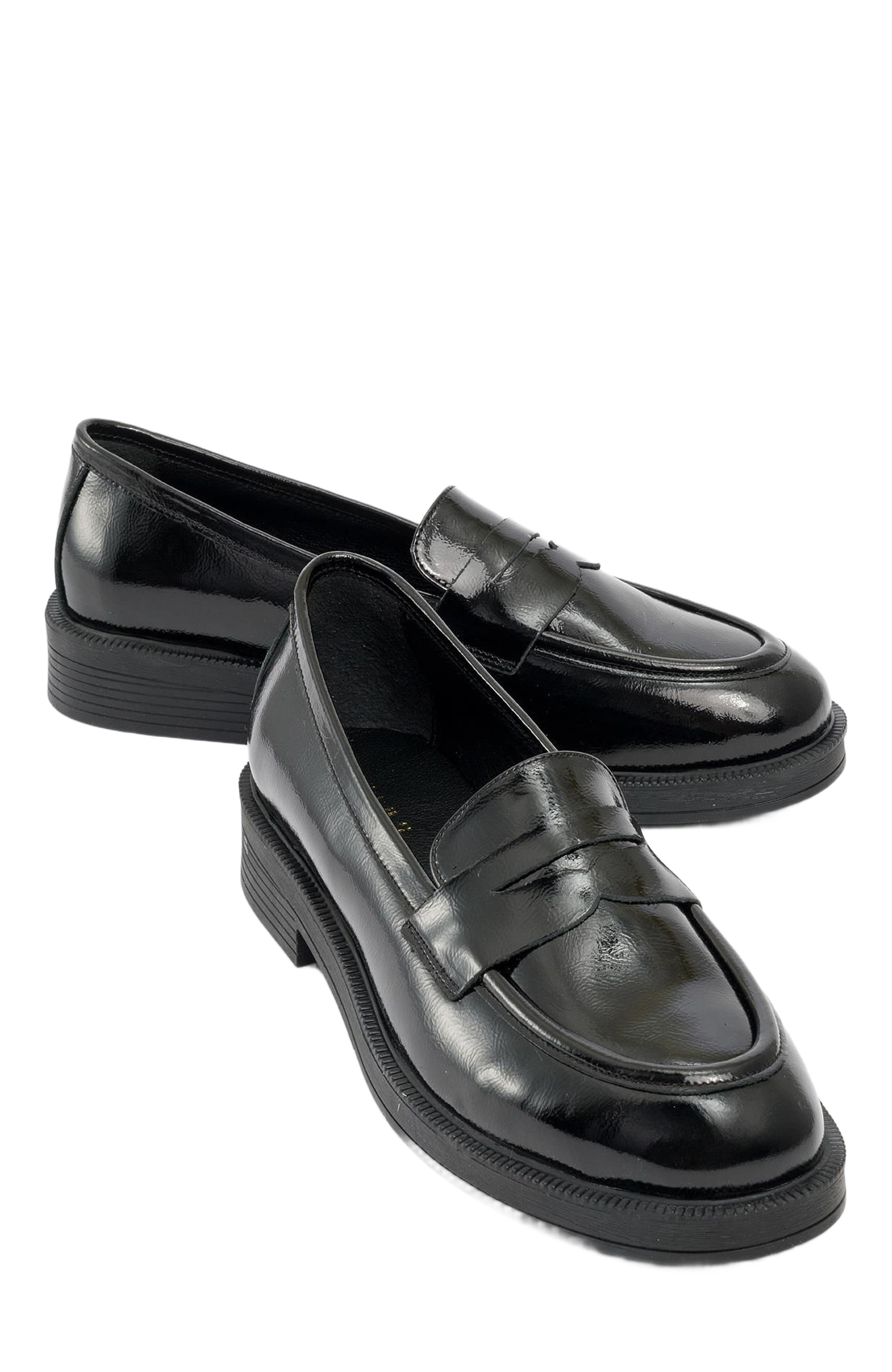 Forever & Always Shoes Bree Platform Penny Leather Loafer, Alternate, color, Black Patent Leather