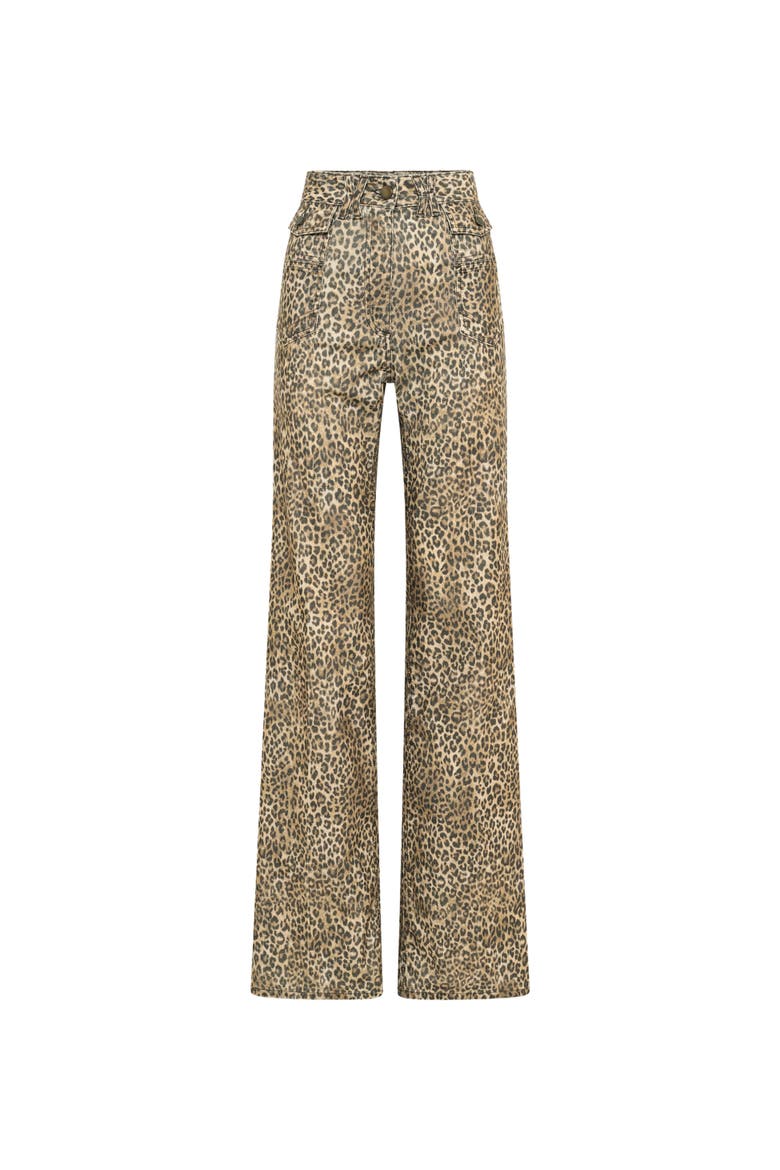 Anna Leopard Print Wide Leg Jeans, Alternate, color, Brown