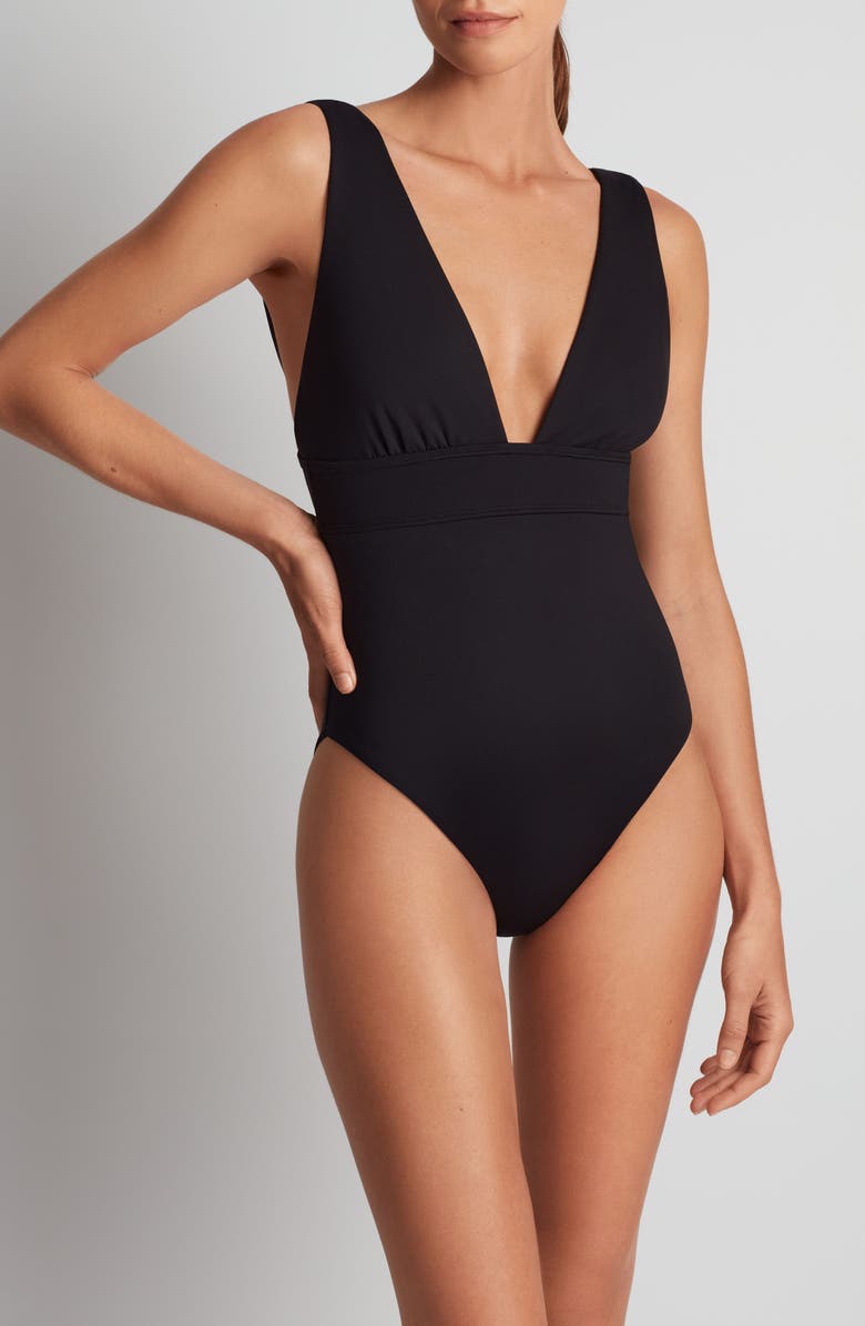 Lauren Ralph Lauren Modern Plunge Neck One-Piece Swimsuit, Main, color,