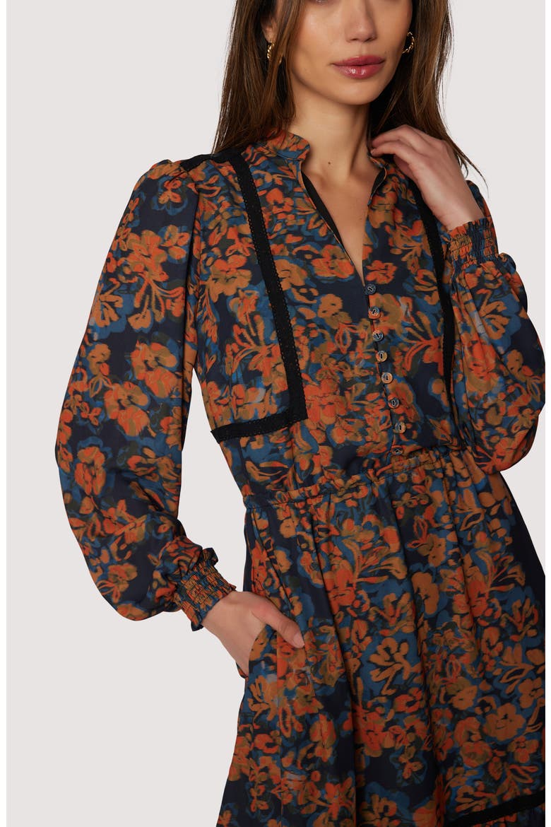 Embers Bloom Long Sleeve Tiered Dress, Alternate, color, BLACK-MULTI-FLORAL