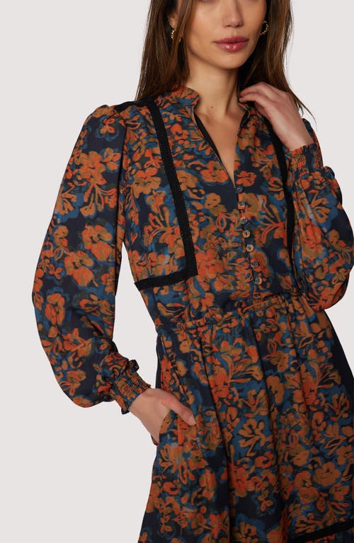 Lost + Wander Embers Bloom Long Sleeve Tiered Dress In Brown