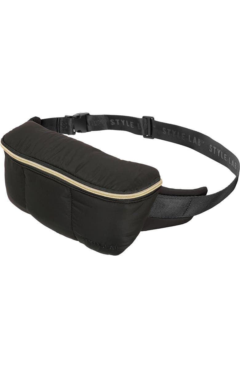 Style.Lab Fashion Angels Bekah Puffer Crossbody Backpack and Belt Bag Set, Alternate, color, Black