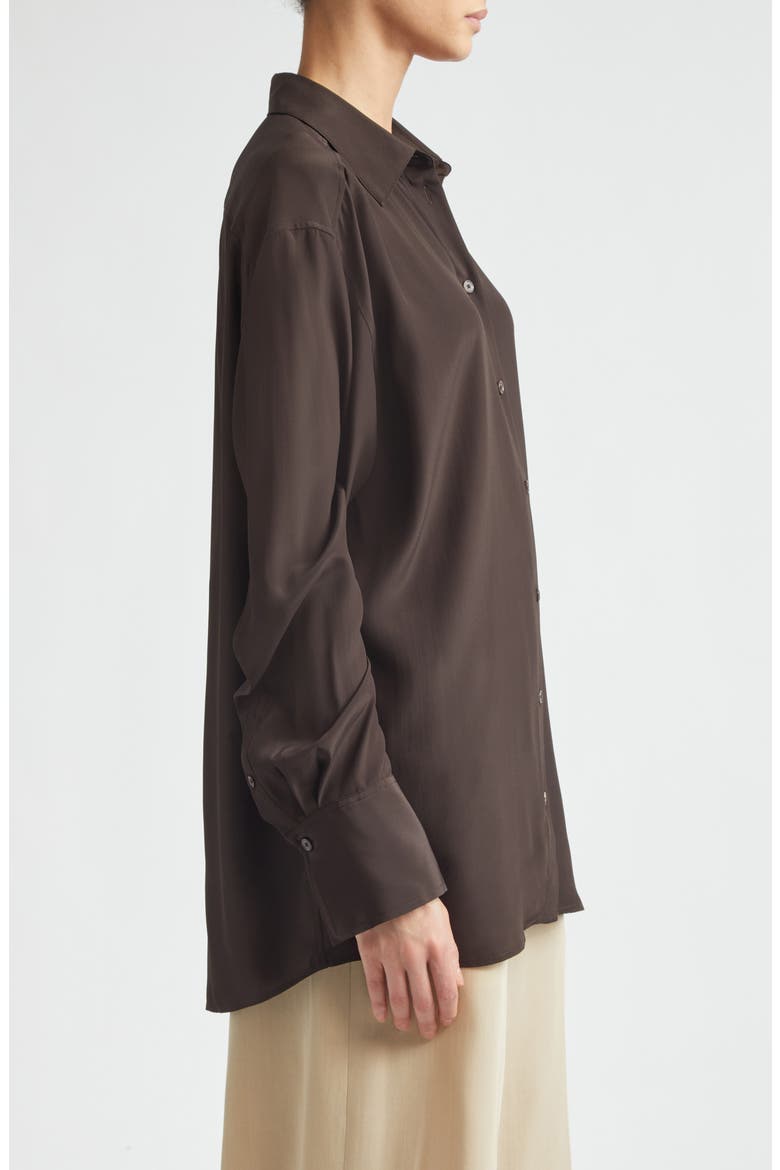Silk Crepe Button-Up Shirt, Alternate, color, BROWN