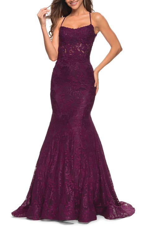 Mermaid Lace Gown with Sheer Bodice and Open Back