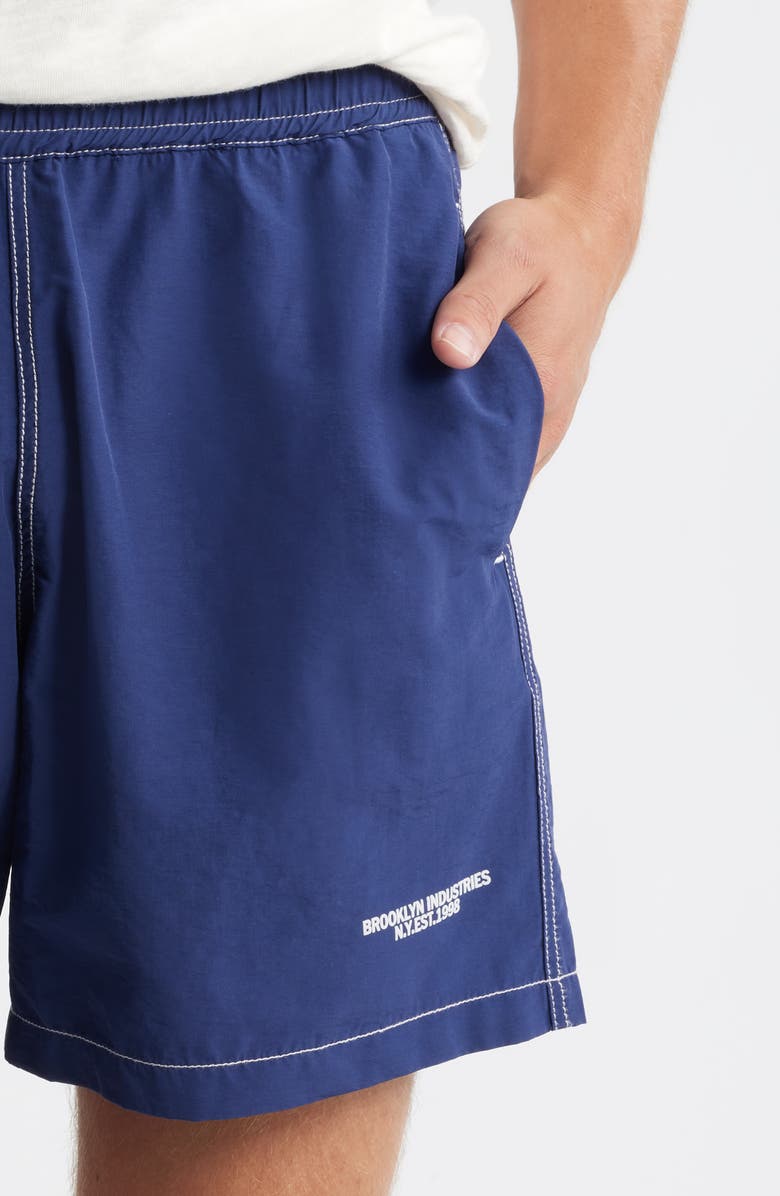 Brooklyn Industries Elastic Waist Cotton & Nylon Shorts, Alternate, color, Medieval Blue