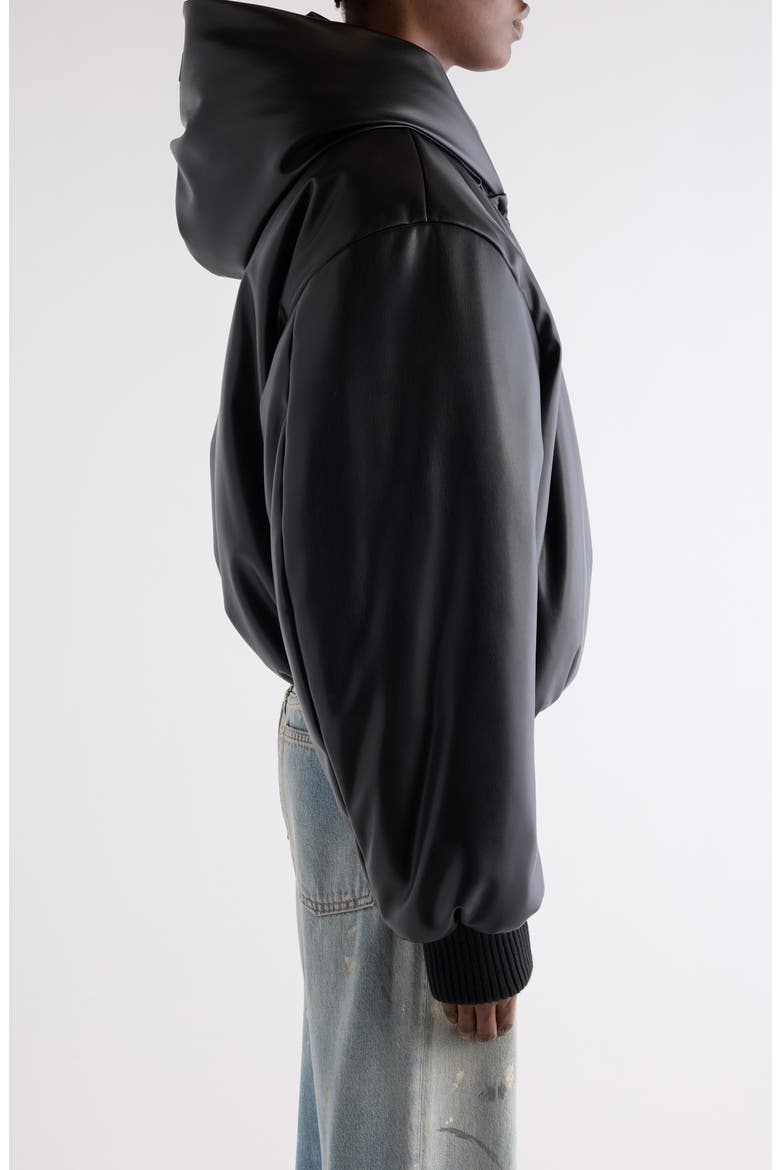 Offy Faux Leather Hooded Bomber Jacket, Alternate, color, BLACK