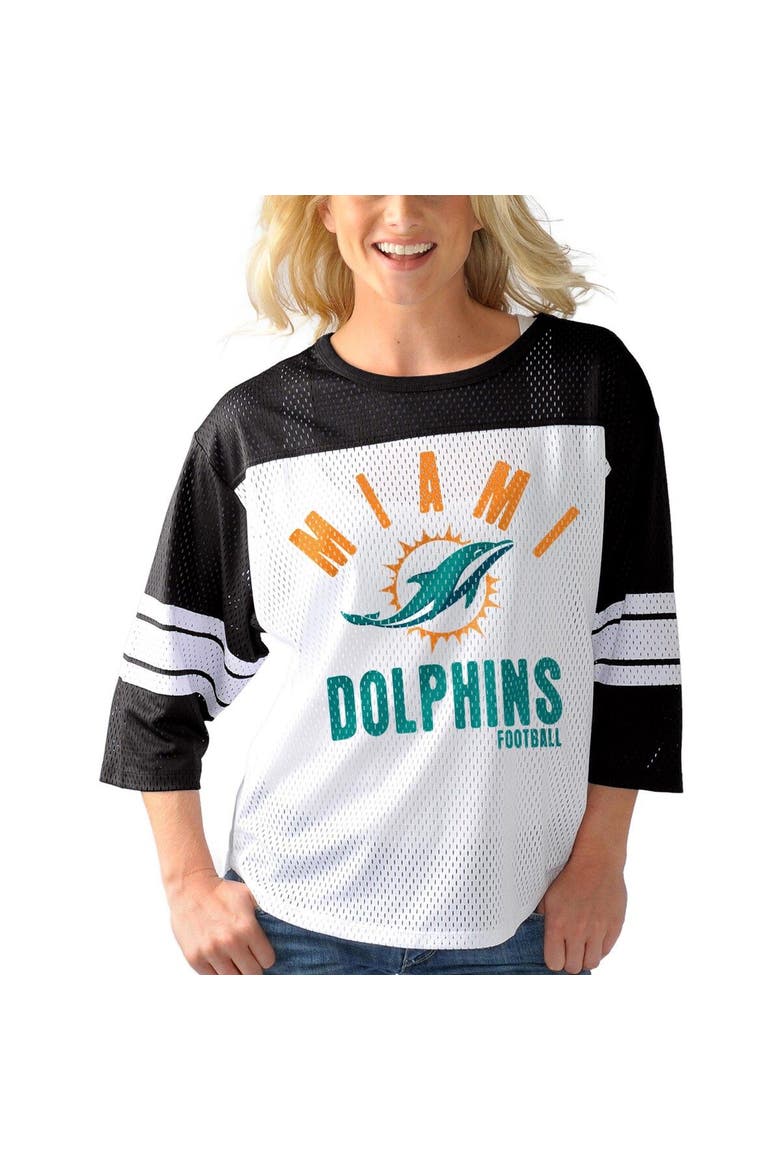 Women's G-III 4Her by Carl Banks White/Black Miami Dolphins First Team 3/4-Sleeve Mesh T-Shirt, Alternate, color, White