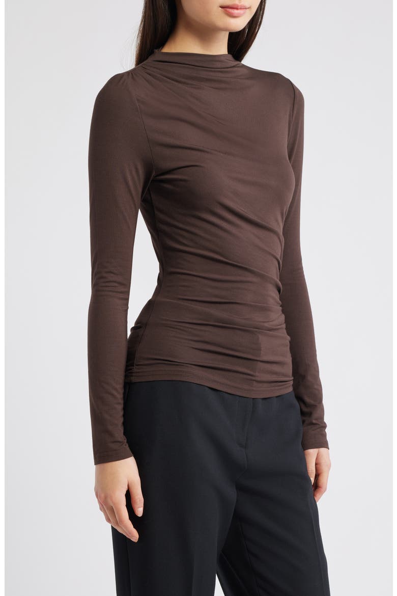 Joelle Ruched Funnel Neck Top, Alternate, color, ESPRESSO