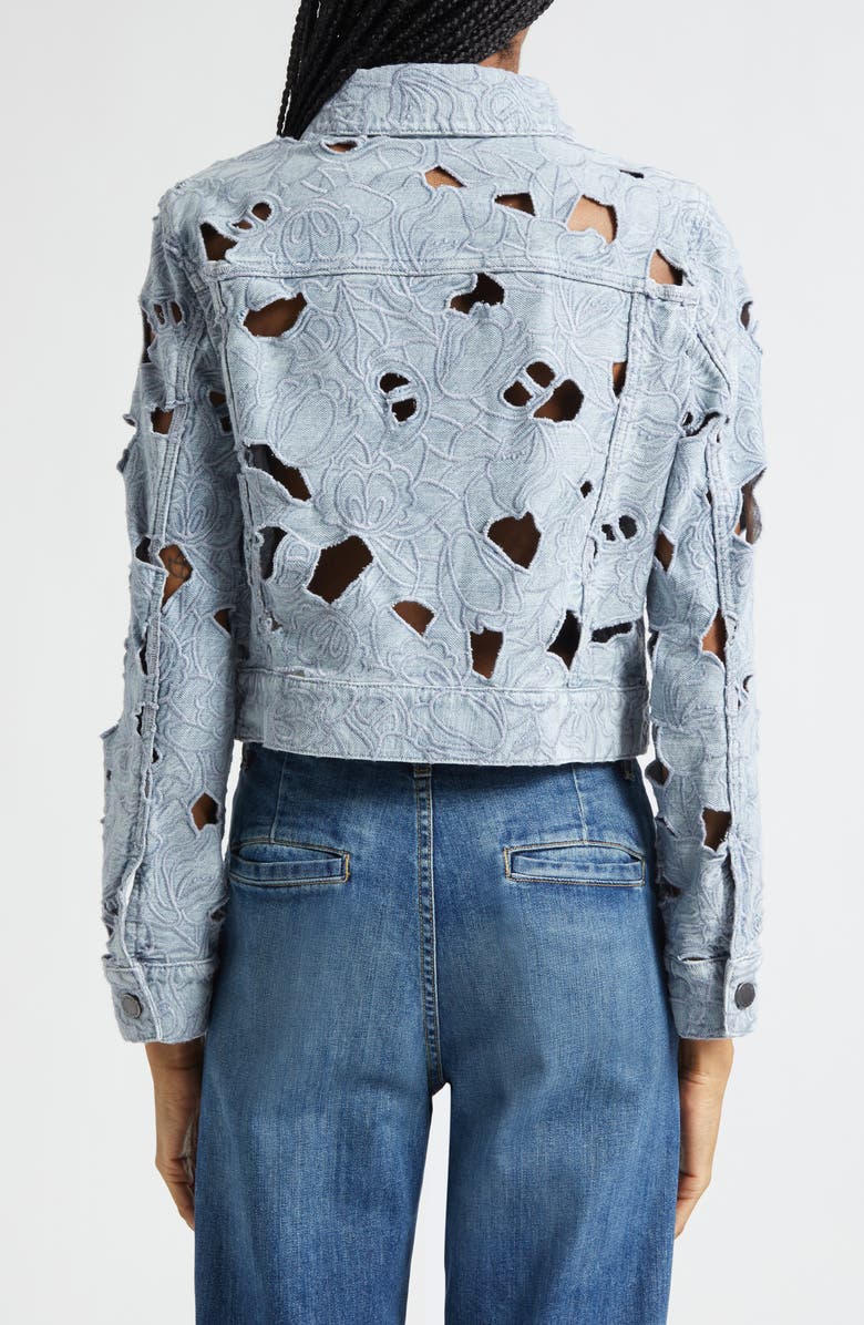 Alice + Olivia Chloe Eyelet Embroidered Denim Jacket, Alternate, color, Rockstar Blue