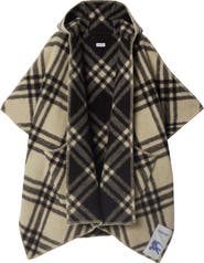 Burberry Catherine Tie Bar Check Hooded Wool Cape