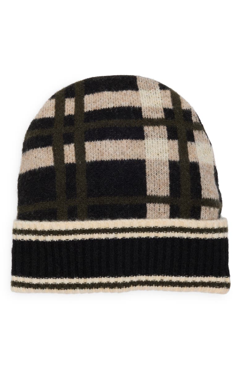Cole Haan Plaid Cuffed Beanie, Alternate, color, Black Multi