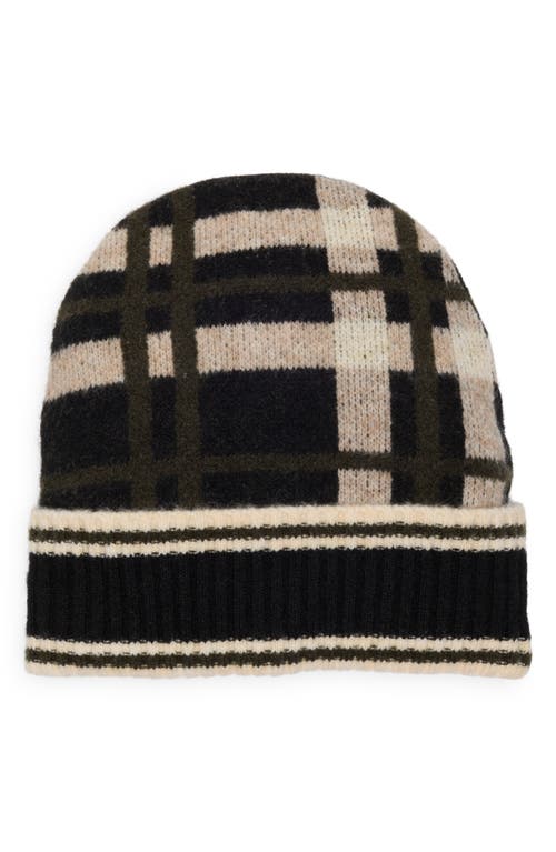 Cole Haan Plaid Cuffed Beanie In Black