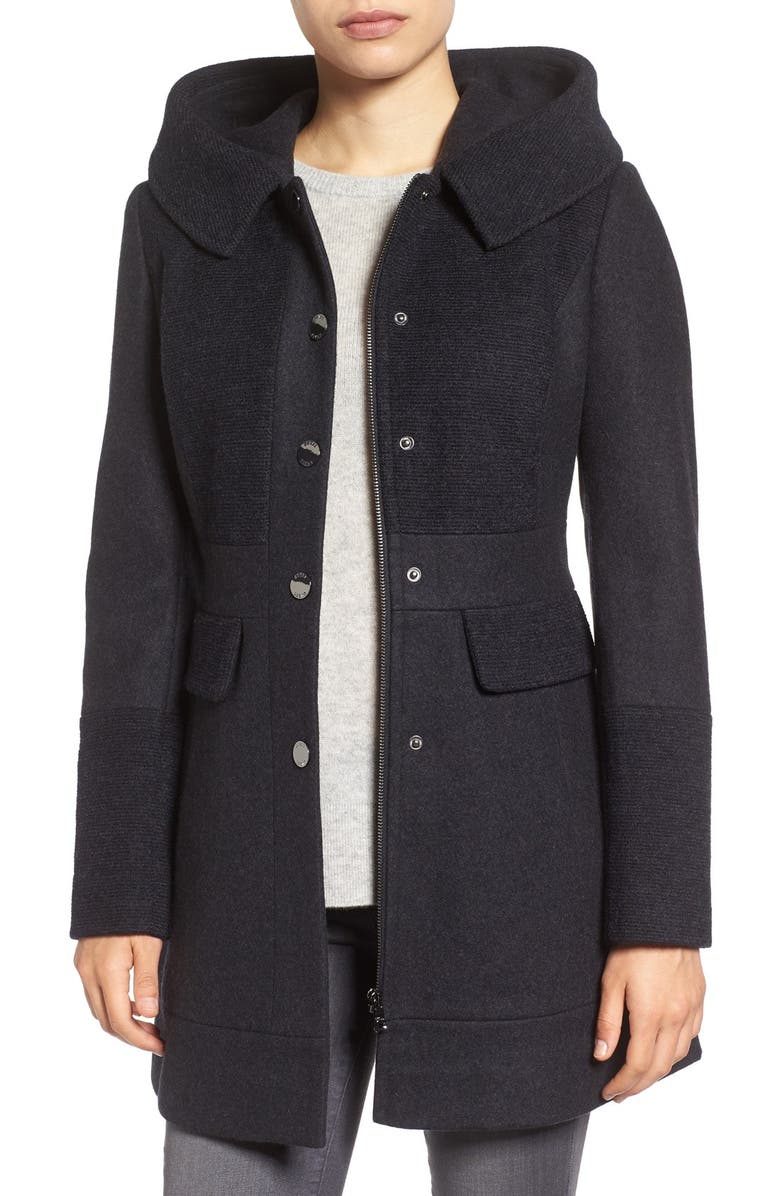 GUESS Wool Blend Hooded Coat, Main, color, 