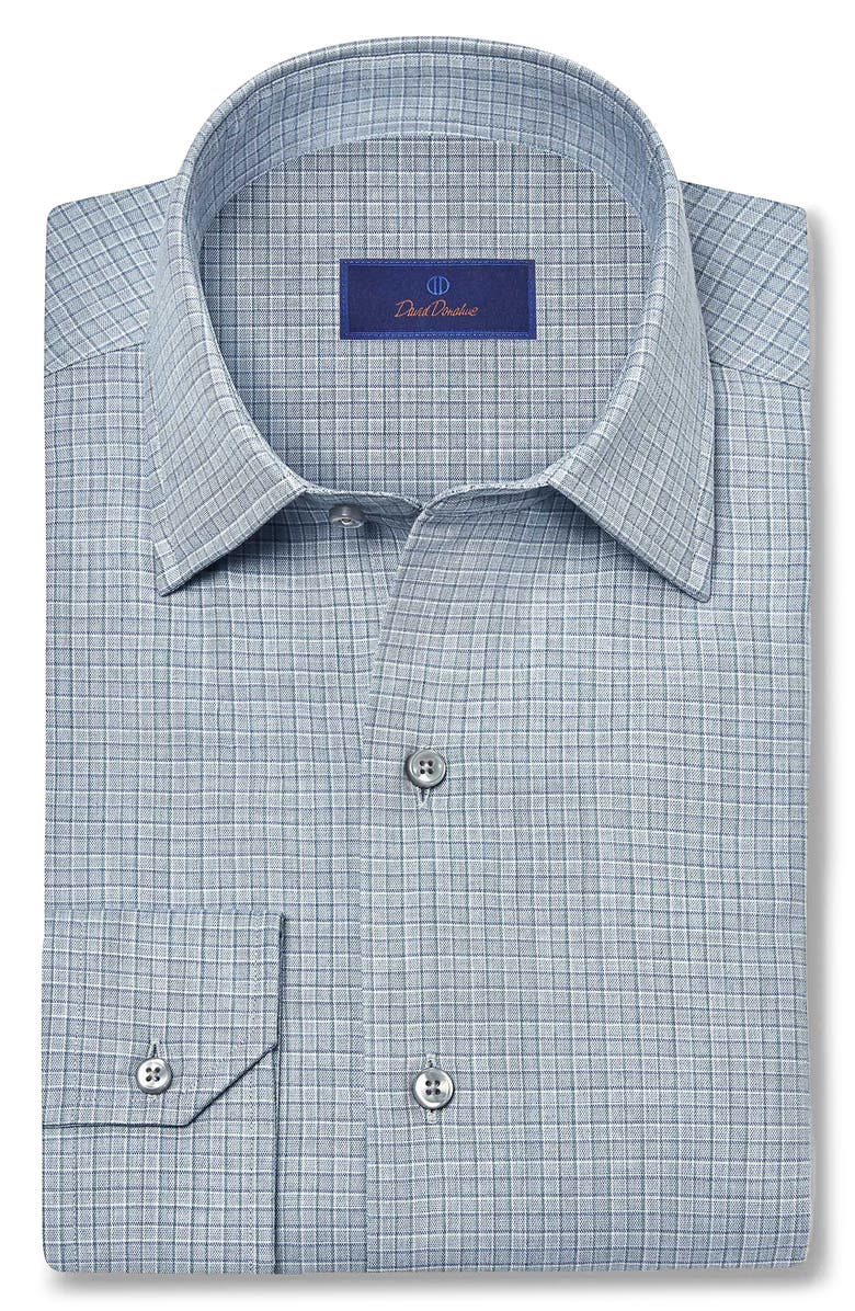 David Donahue Cotton & Cashmere Check Sport Shirt, Main, color, Sky/Multi