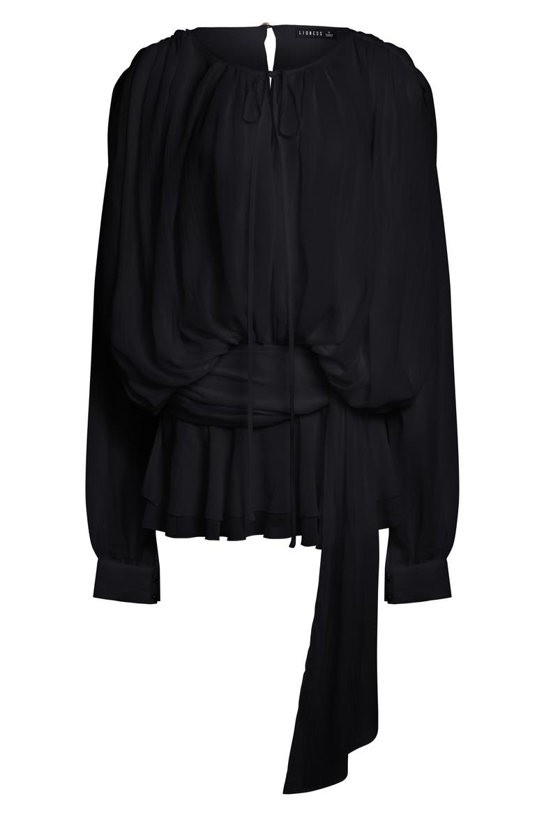 Elements Long Sleeve Chiffon Minidress, Alternate, color, NOIR
