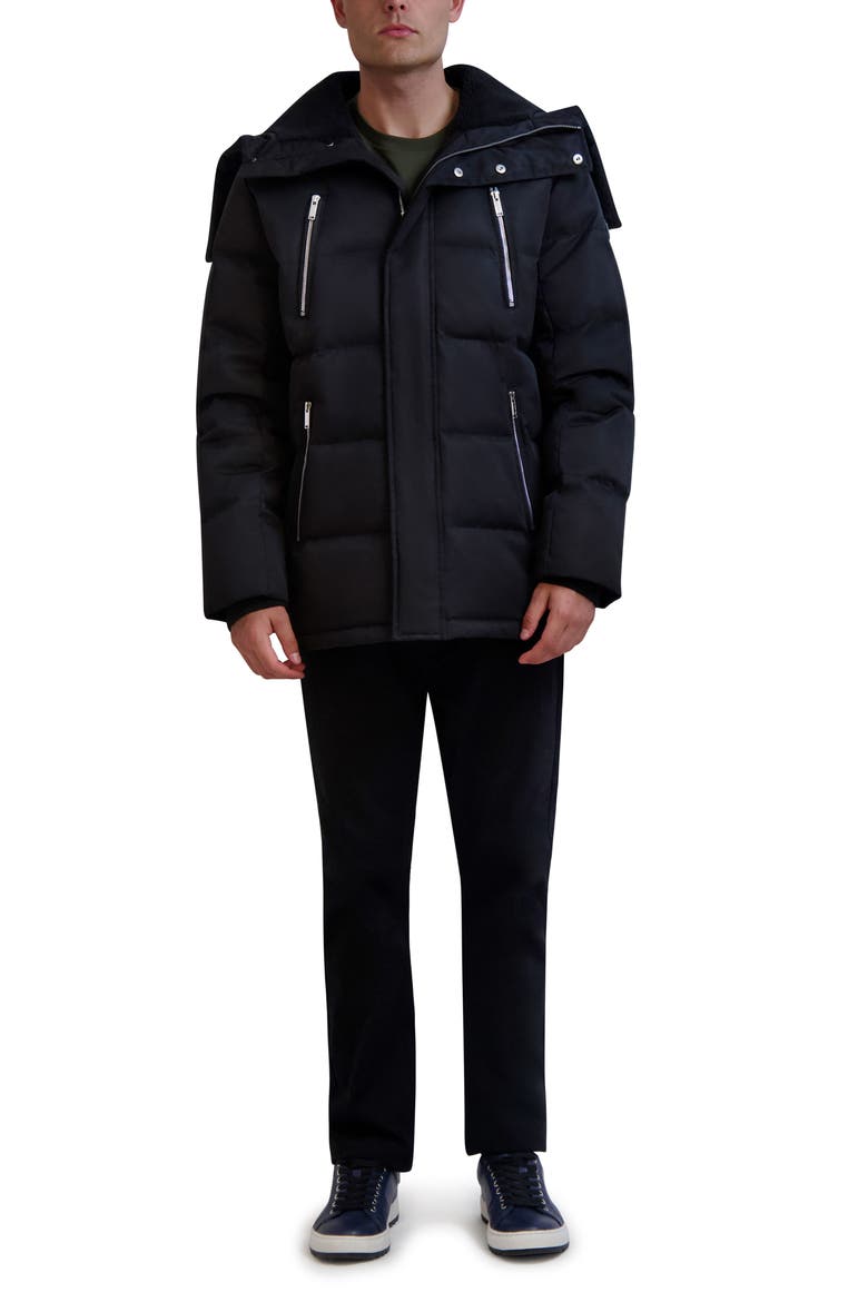 Faux Fur Lined Down & Feather Fill Quilted Jacket, Alternate, color, BLACK