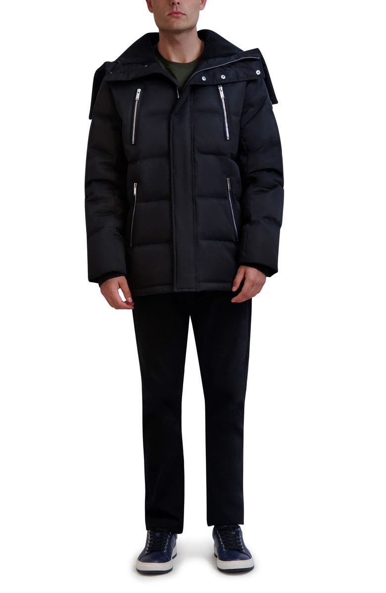 KARL LAGERFELD PARIS Faux Fur Lined Down & Feather Fill Quilted Jacket, Alternate, color, Black