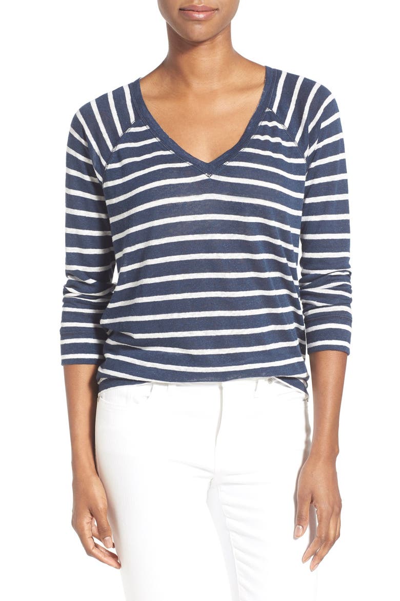 Stripe V-Neck Sweatshirt, Main, color, NAVY- IVORY STRIPE