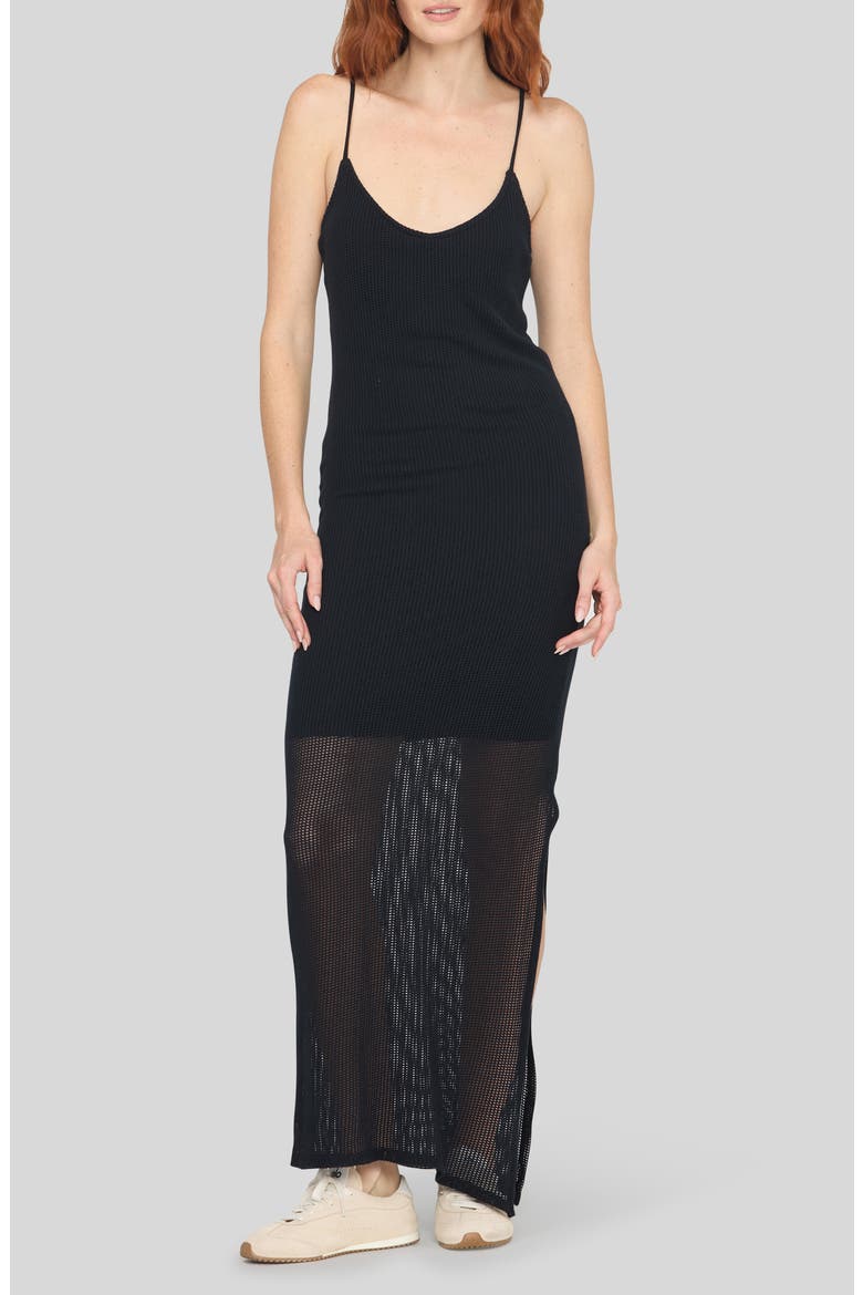 Paloma Mesh Mixed Maxi Dress, Main, color, BLACK