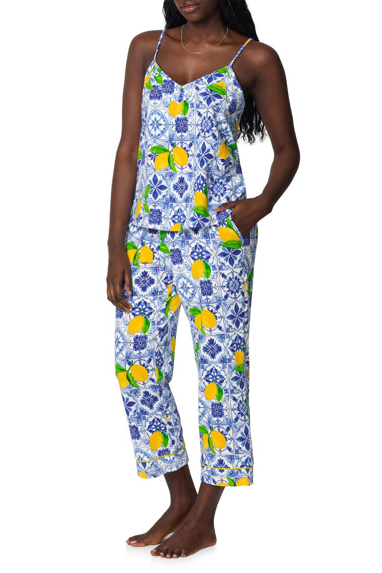 Print Crop Pajamas, Alternate, color, AZURE SUMMER