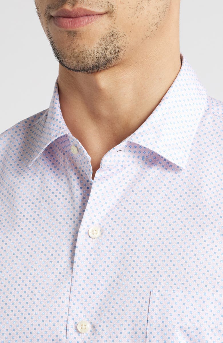 Peter Millar Hudson Microprint Short Sleeve Cotton Button-Up Shirt, Alternate, color, Palmer Pink