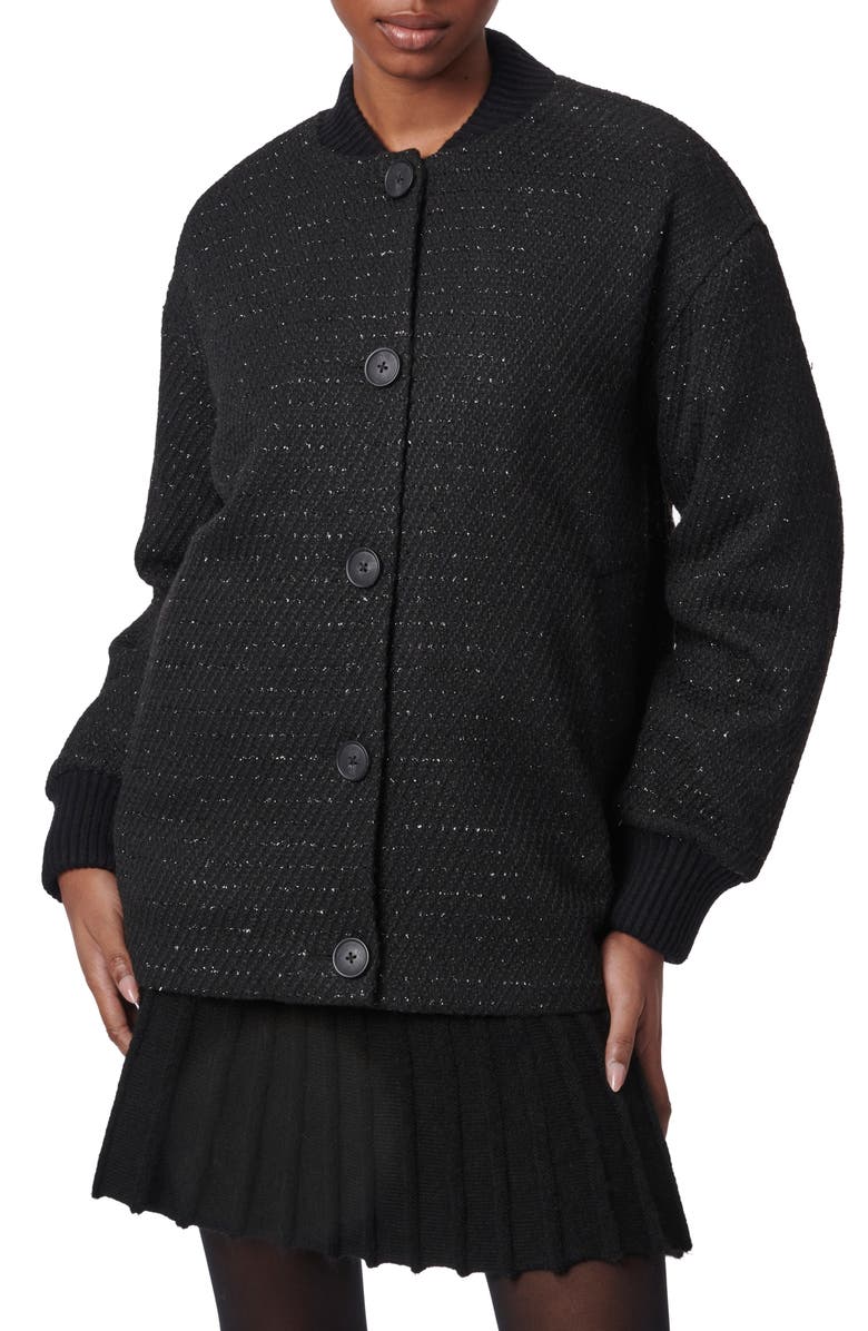 Bernardo Rib Trim Tweed Jacket, Main, color, Black With Silver
