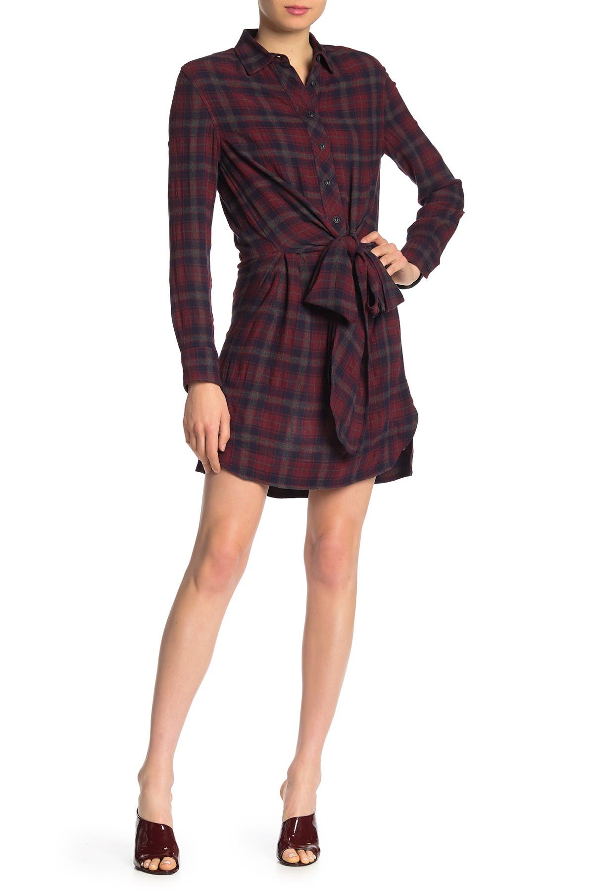 rag & bone Felicity Plaid Tie Waist Shirt Dress (Women) | Nordstromrack