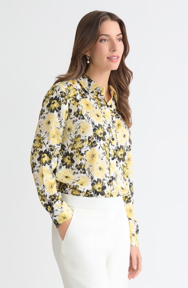 KASPER Floral Button-Up Shirt, Alternate, color, Vanilla Ice Multi