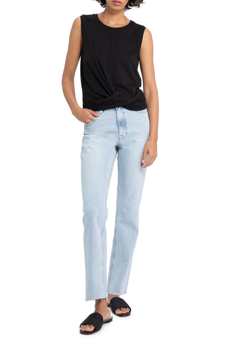 Twisted Cotton Blend Slub Jersey Tank, Alternate, color, BLACK