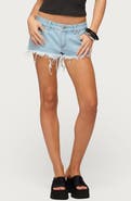 EDIKTED Low Rise Fray Hem Denim Shorts