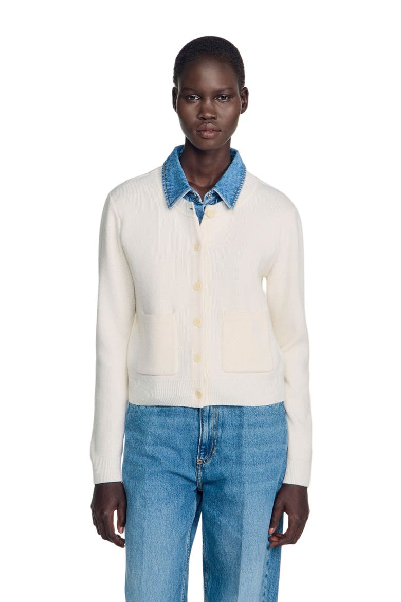2-in-1 effect cardigan, Alternate, color, Ecru