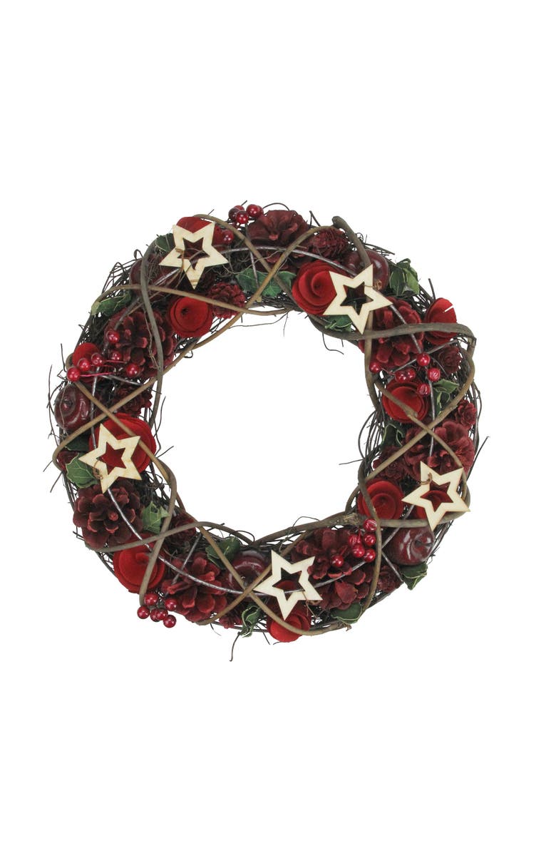 Northlight Apples and Berries with Stars Artificial Christmas Wreath,13-Inch, Unlit, Alternate, color, Red