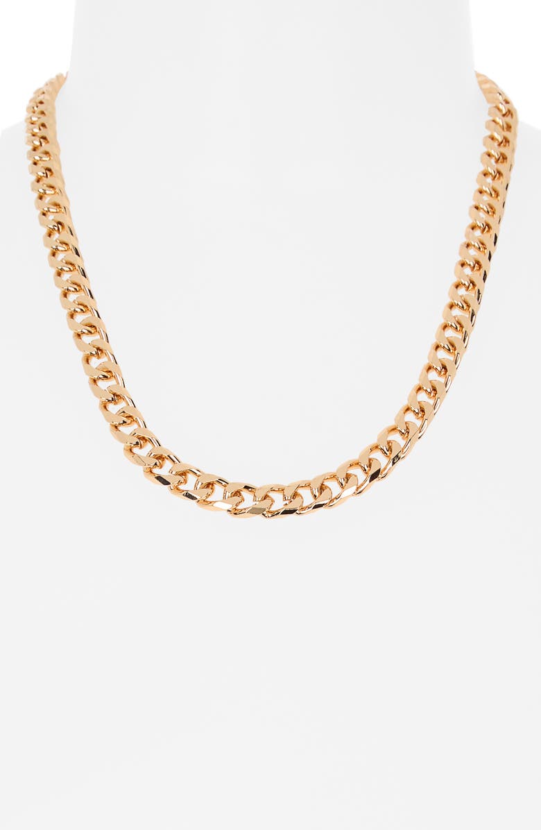 Steve Madden Curb Chain Necklace, Alternate, color, Shiny Gold