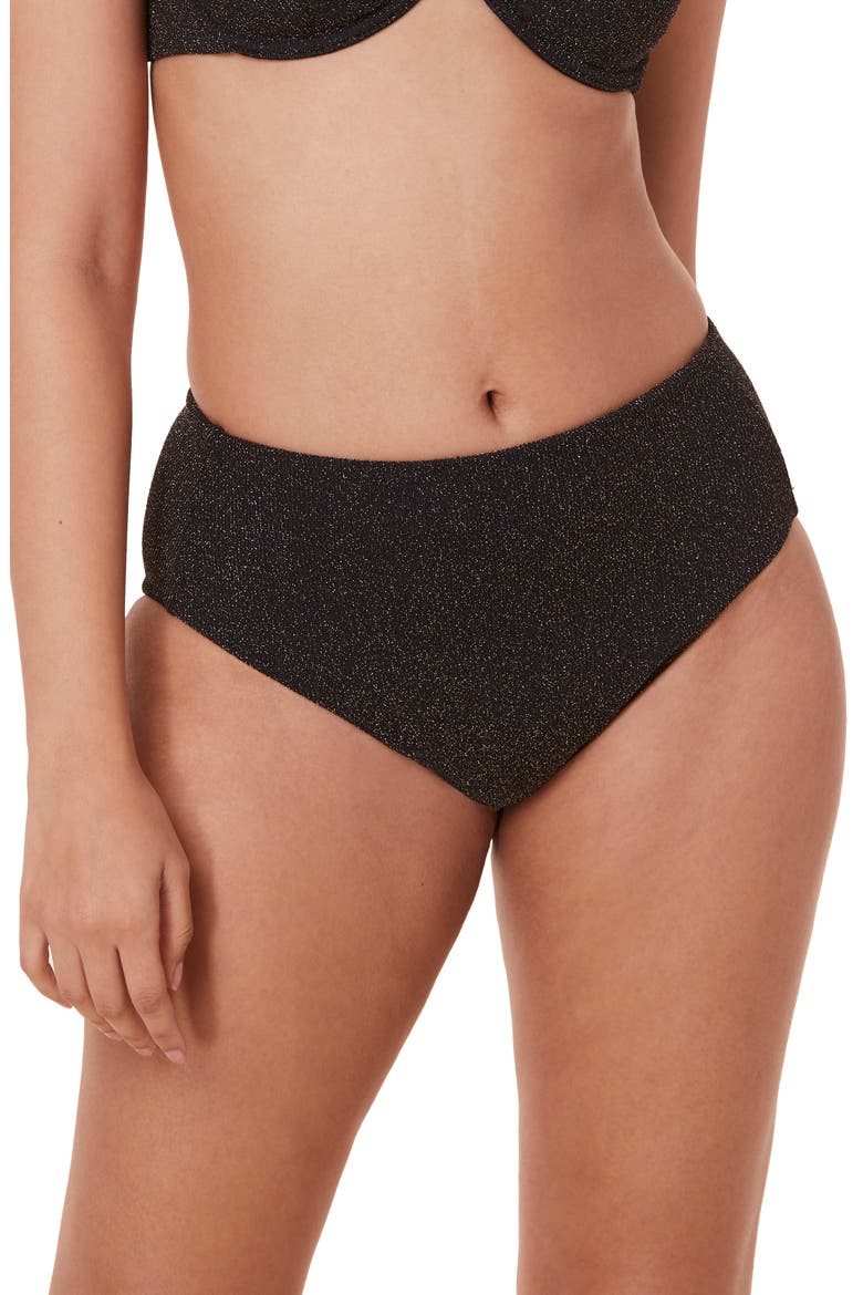 The High Waist Metallic Bikini Bottoms, Main, color, BLACK