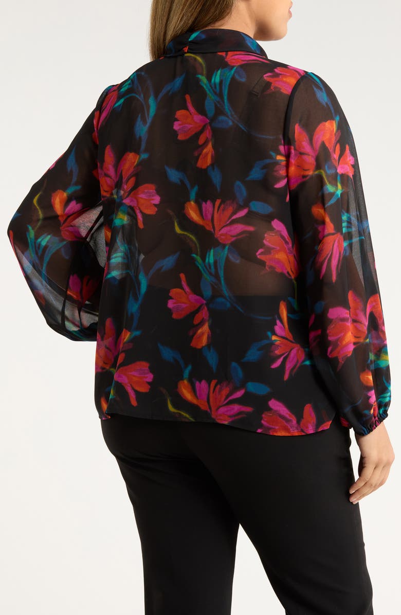 Tahari ASL Floral Bow Neck Chiffon Top, Alternate, color, Black Pink Floral