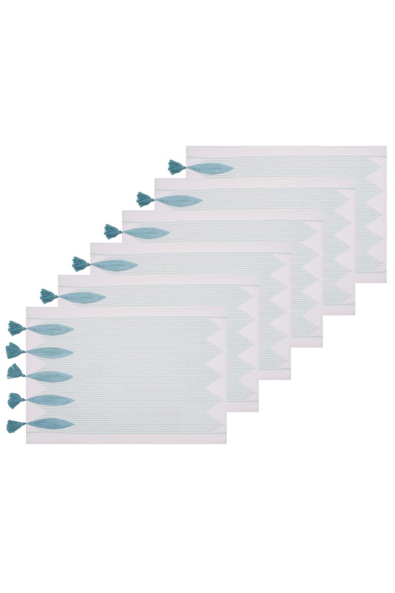 Tassel and Stripes Fish Placemats Machine Washable Set of 6, Main, color, Blue