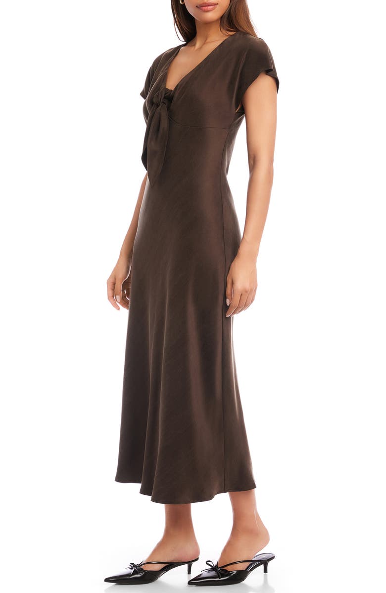 FIFTEEN TWENTY Emmeline Tie Front Flutter Sleeve Midi Dress, Alternate, color, Brown