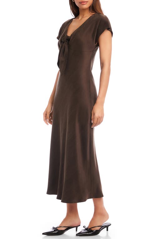 Fifteen Twenty Emmeline Tie Front Flutter Sleeve Midi Dress In Brown