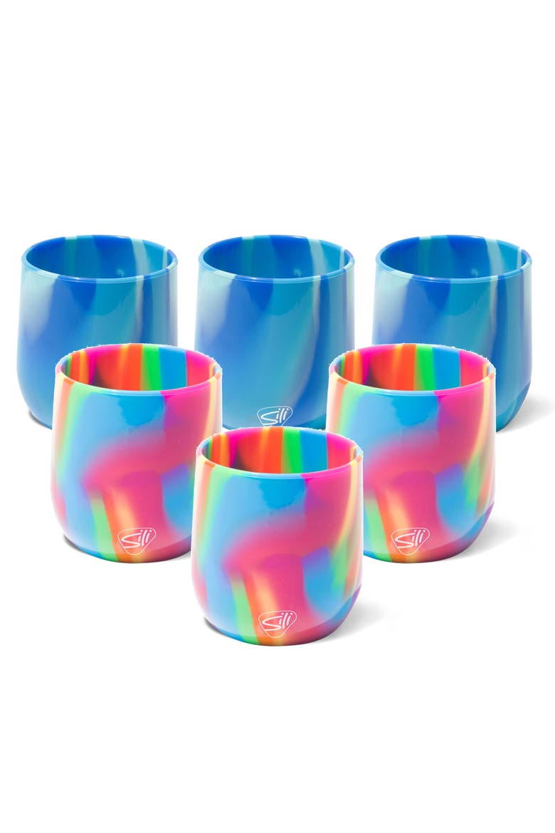 Silicone 12oz Stemless Wine Glasses 6 Pack, Main, color, Multicolored