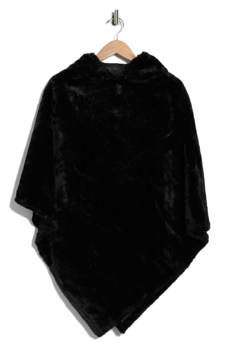 Nanette Lepore Hooded Faux Fur Ruana, Alternate, color, Black